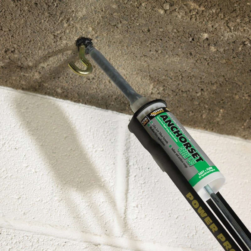 Everbuild Anchorset Green chemical anchor resin being applied to a hook fixing in masonry