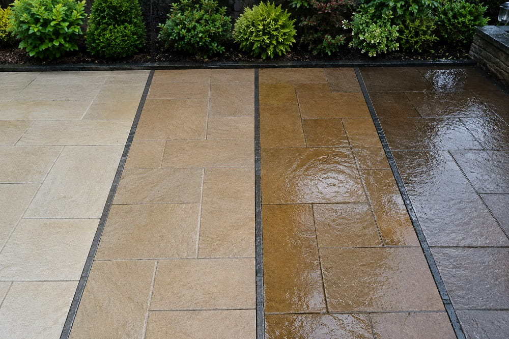 Comparison of natural finish matt finish wet look and film-forming patio sealers on paving slabs