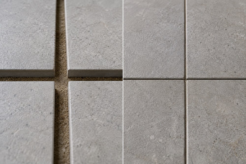 Comparison of suitable and unsuitable porcelain paving joint sizes for jointing compound