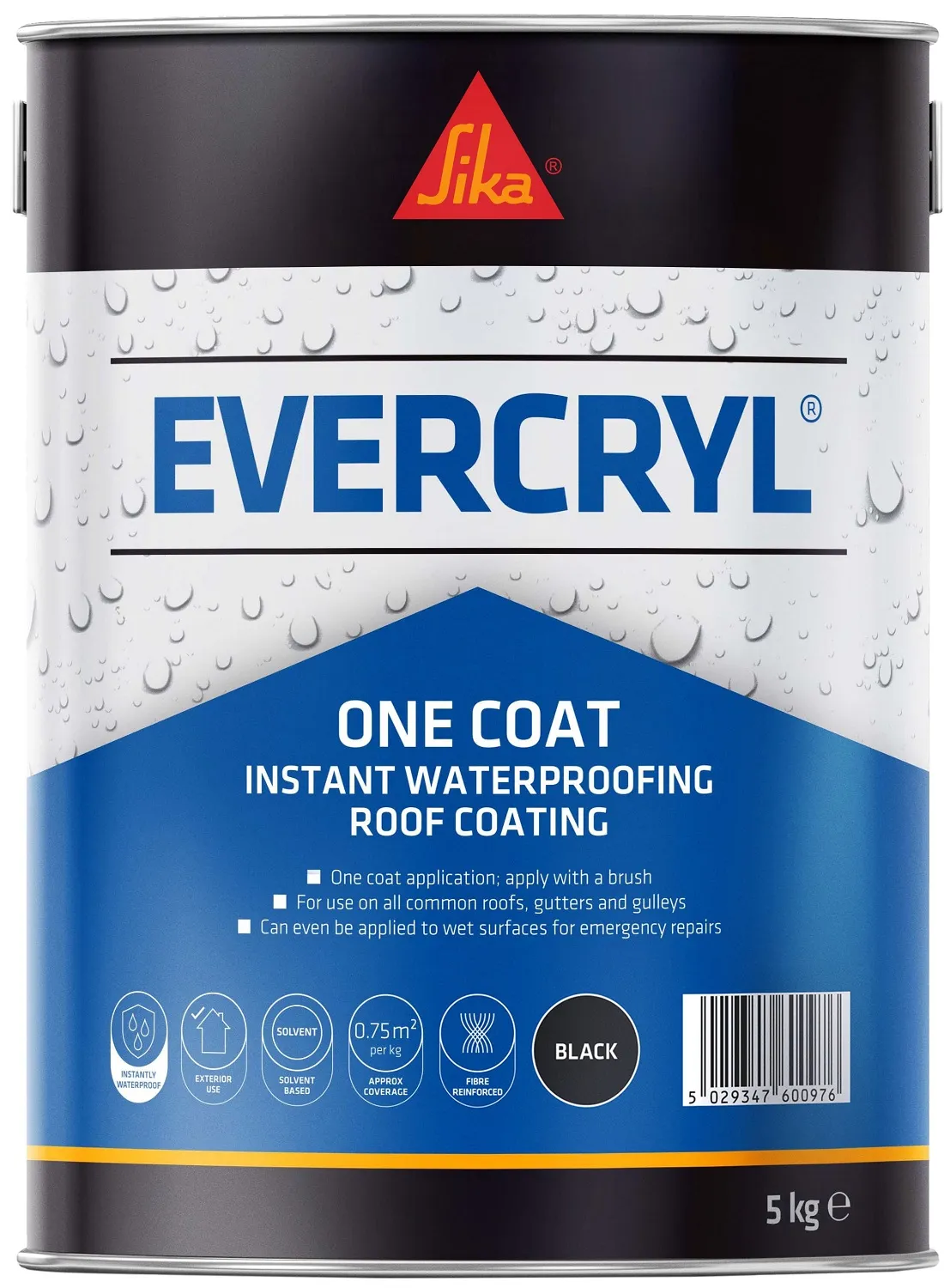 sika-evercryl-roof-coating-paint-one-coat-black-851479-5kg Sika Evercryl Black Fibre Reinforced Roof Repair Compound Coating 5kg 851479