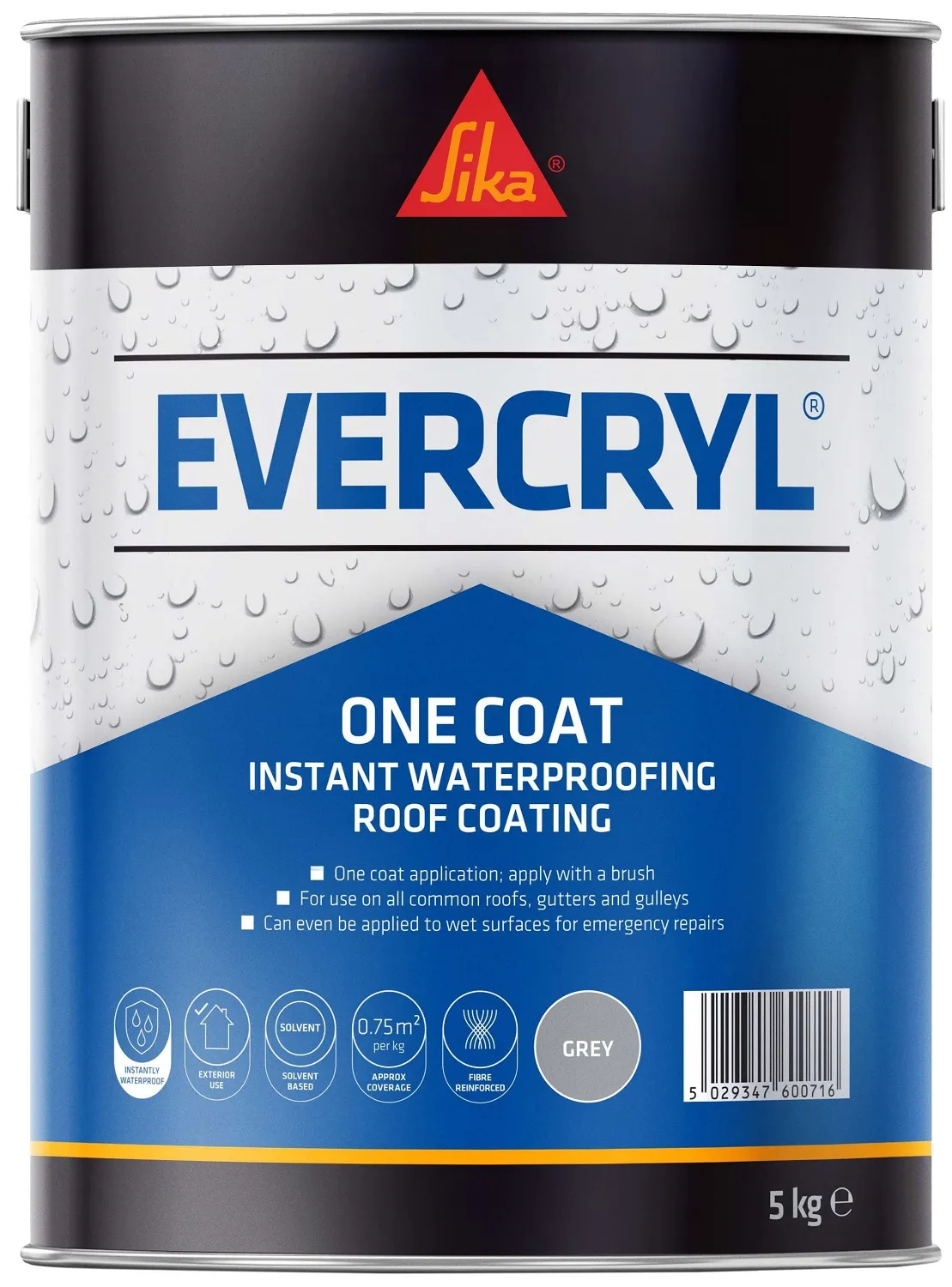 sika-evercryl-roof-coating-paint-one-coat-grey-851569-5kg Sika Evercryl Grey Fibre Reinforced Roof Repair Compound Coating 5kg 851569