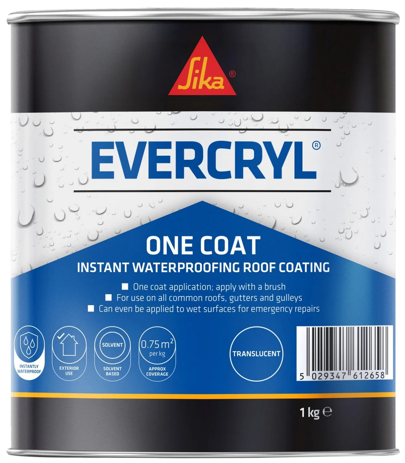 Metal Can Sika Evercryl Translucent Clear Roof Repair Coating Compound 1kg 851528