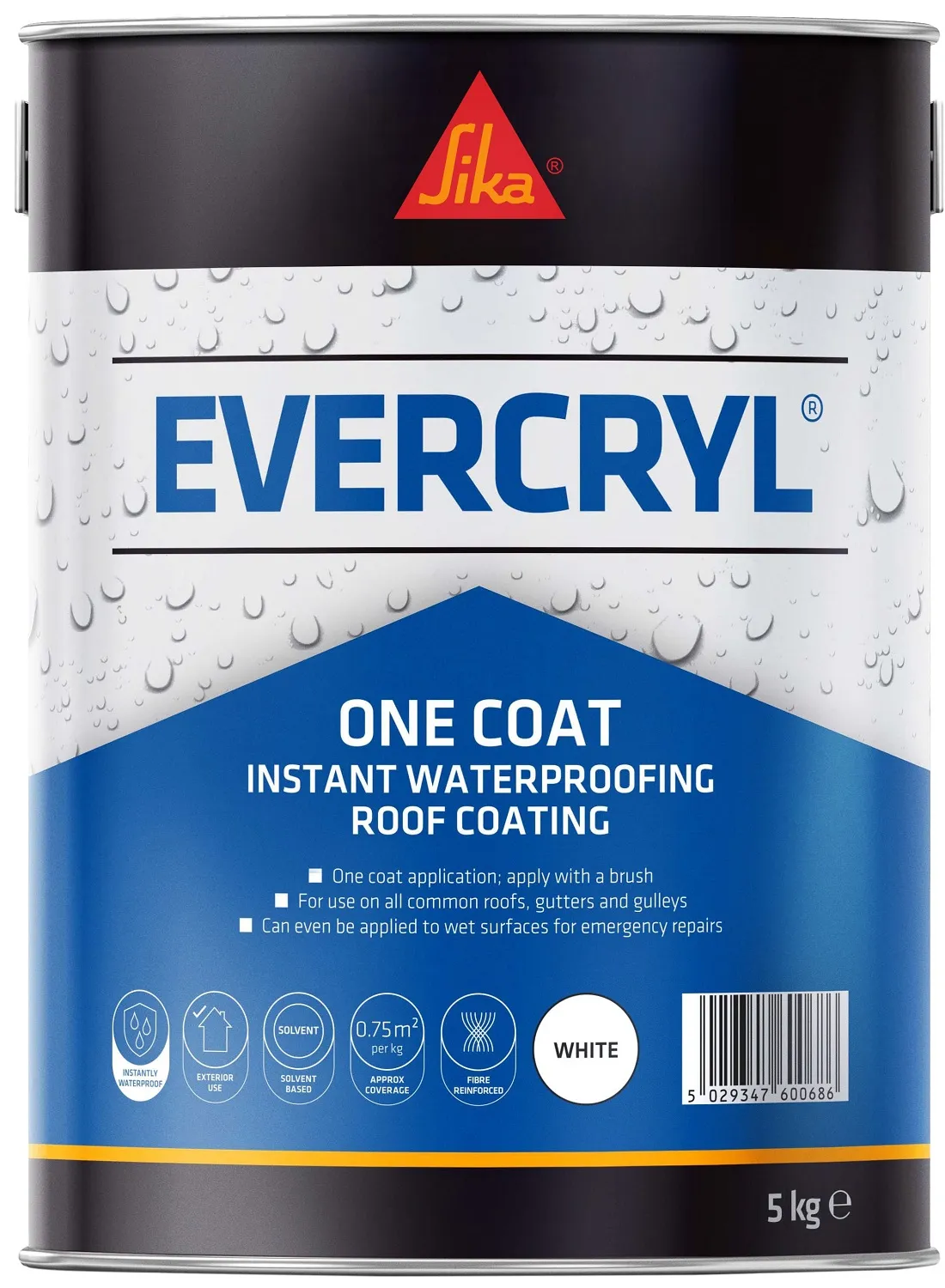 sika-evercryl-roof-coating-paint-one-coat-white-851555-5kg Sika Evercryl White Fibre Reinforced Roof Repair Compound Coating 5kg 851555