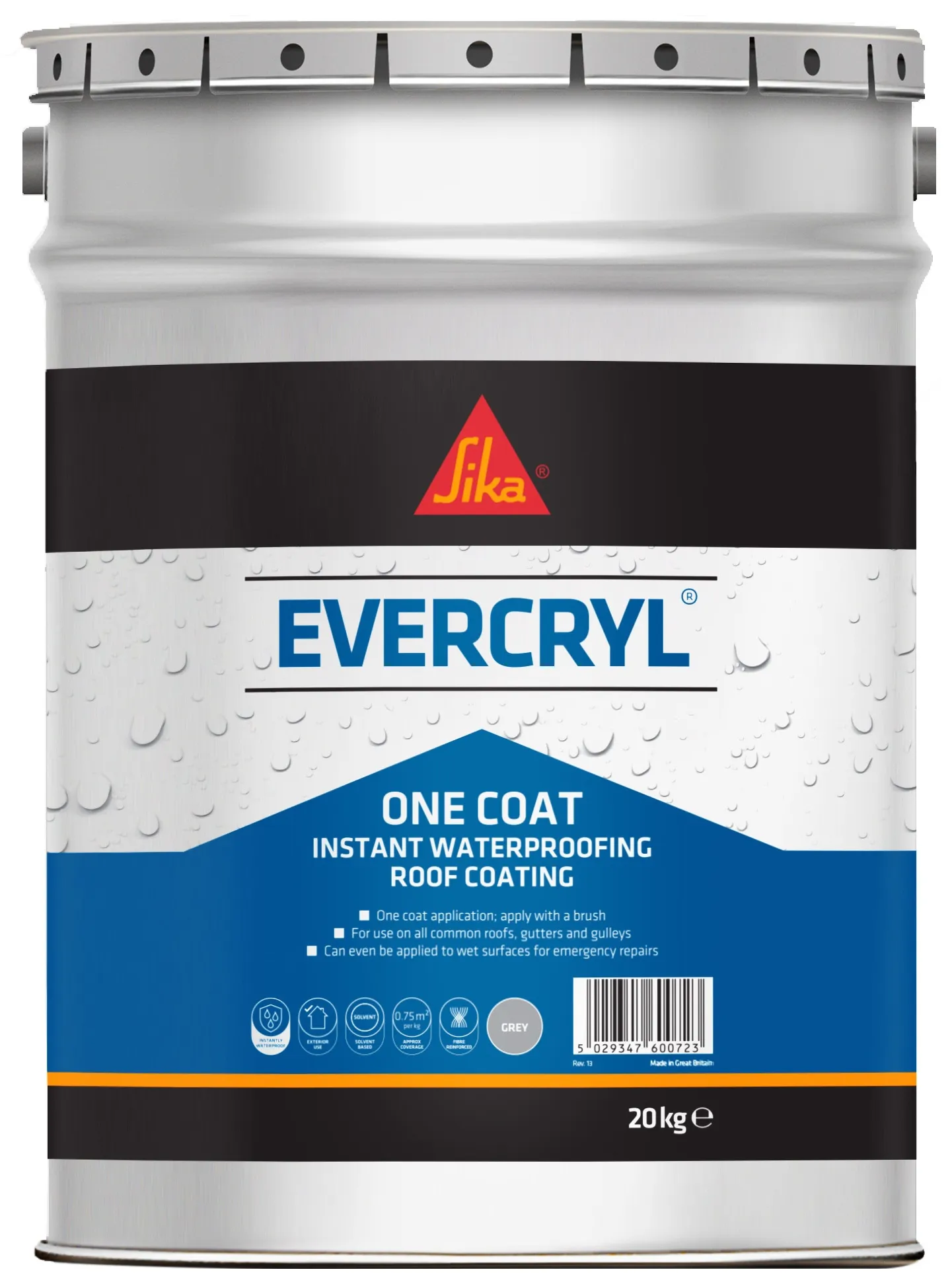 Sika Everbuild Evercryl One Coat Roof Repair Compound 20kg – Grey Sika Evercryl Fibre Reinforced Roof Repair Compound 20kg – Grey (EVCGY20)