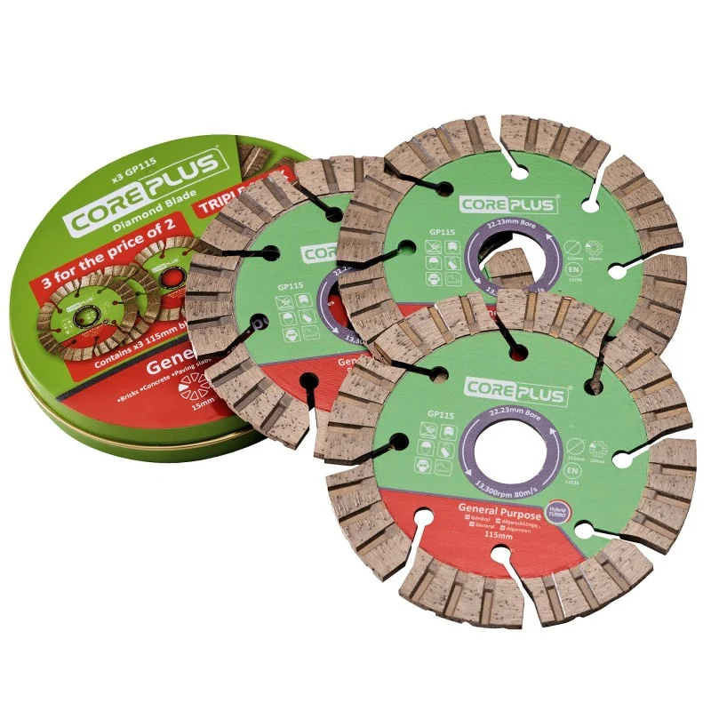 Coreplus Diamond Blades and Tin Coreplus 115mm Hybrid Turbo Diamond Cutting Blade 3pc Set XMS26DB115