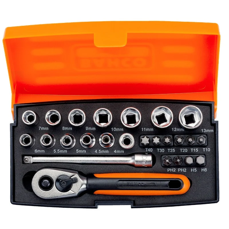 Bahco SL25 Open Case Top View Bahco SL25 Pro 1/4in 25 Piece Socket Set – XMS26SL252