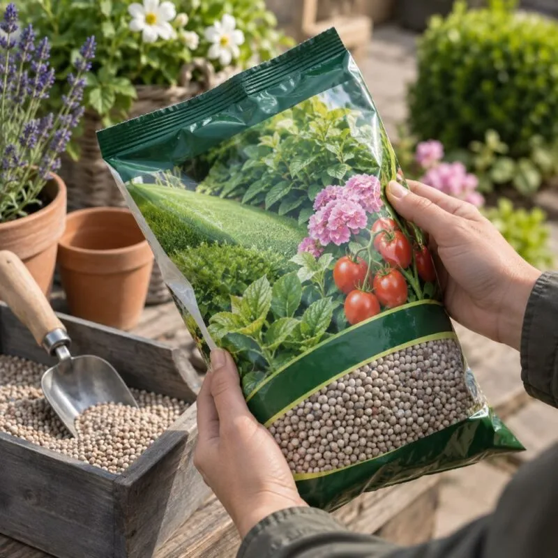 Checking Garden Fertiliser NPK Feed Garden fertiliser being checked before choosing an NPK feed