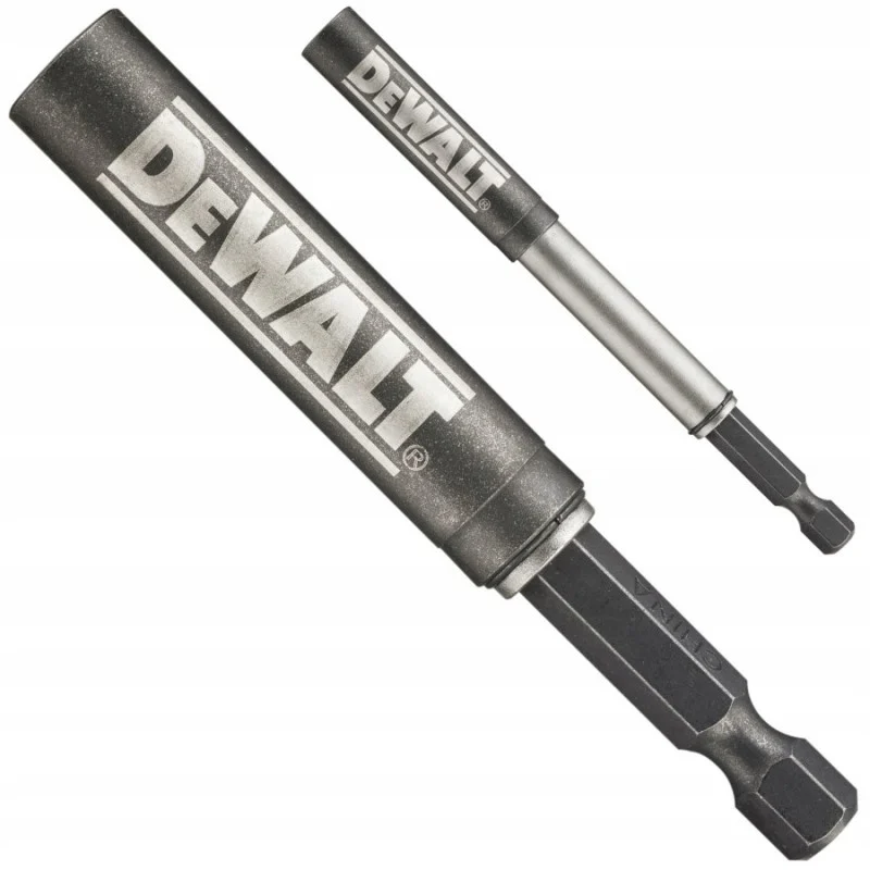 DeWalt bit holder shown with its sliding sleeve and extended metal shaft visible.
