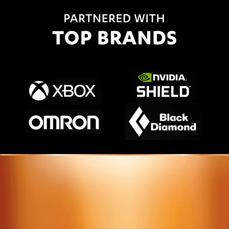 Duracell promotional graphic displaying Xbox, NVIDIA Shield, Omron and Black Diamond logos.