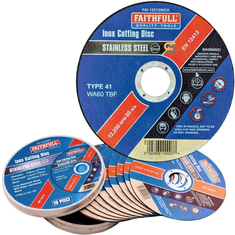 Faithfull Cutting Discs and Tin Faithfull 115mm INOX Stainless Steel Cut-Off Discs 10 Pack – XMS26CUTOFF