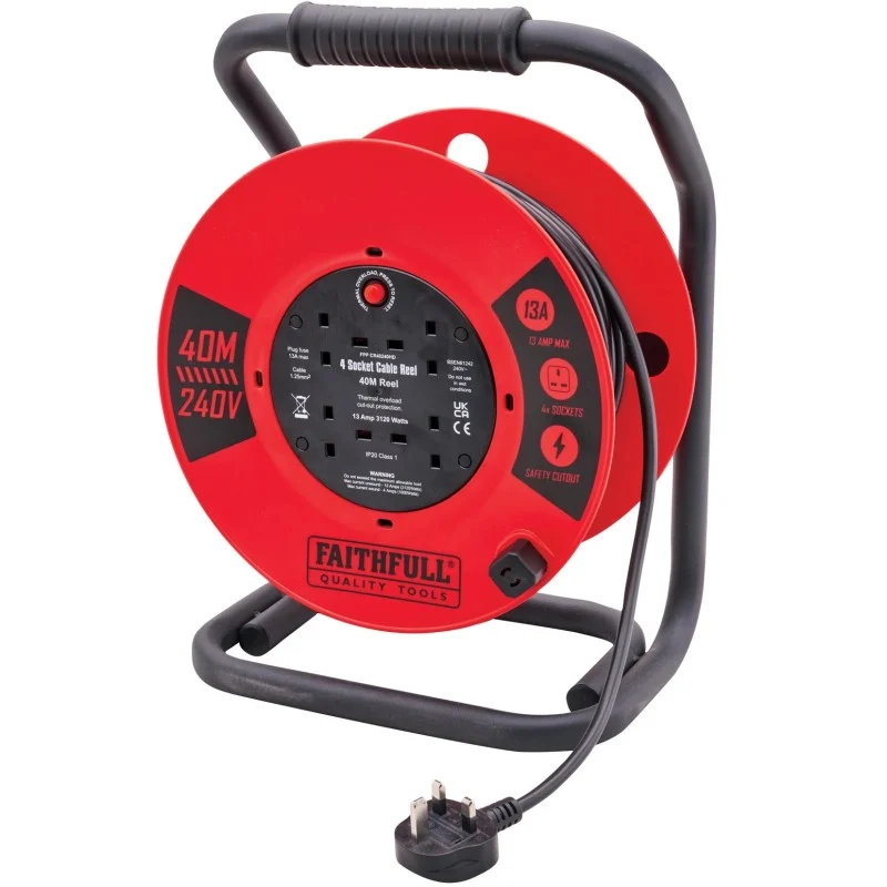 Faithfull 40m Cable Reel Faithfull Power Plus Heavy Duty Cable Reel 40m 4-Socket 13A – XMS26CR40M
