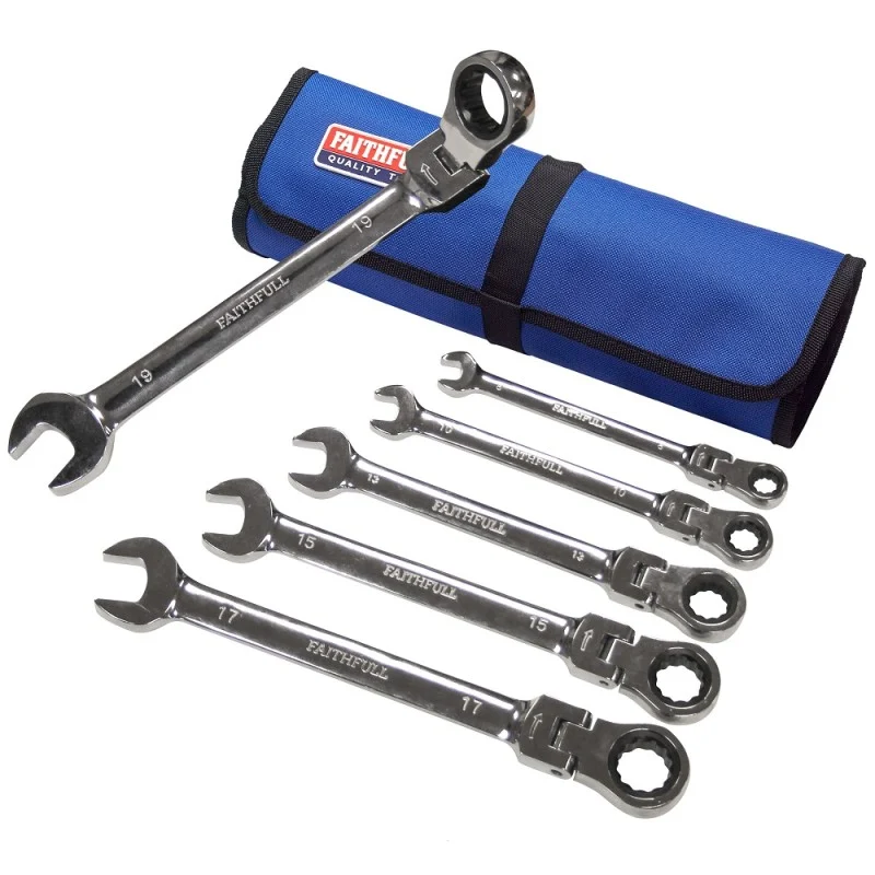 Faithfull Ratchet Spanner Set and Pouch Faithfull Hinged Ratchet Combination Spanner Set 6pc 8-19mm – XMS26SPANNER