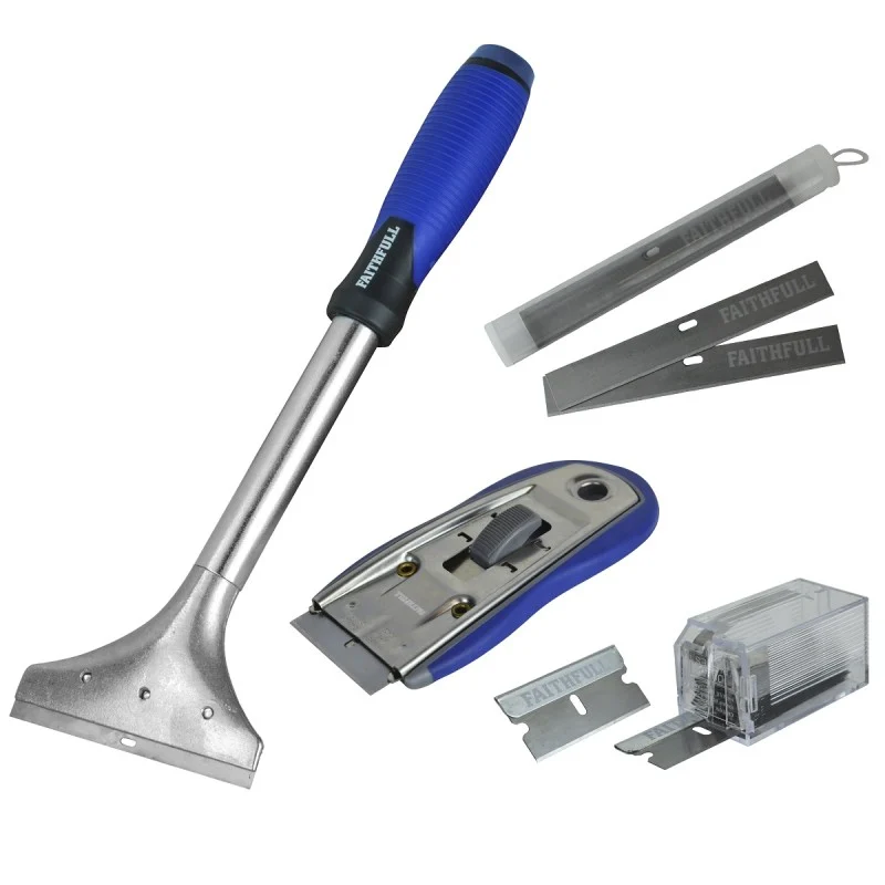 Faithfull Scrapers and Replacement Blades Faithfull Long Handle Sharp Scraper & Razor Scraper Set FAISCRASET4 – XMS26SCRAPER