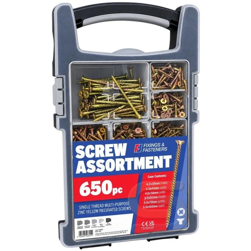 Forgefix Screw Assortment Case ForgeFix Multi Purpose Pozi Wood Screws 650 Piece Organiser Set OPMPS650Y XMS26SCREWS