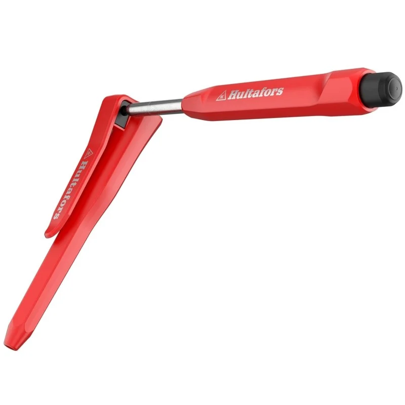 Hultafors dry marker positioned against the sharpening opening in its red holster.