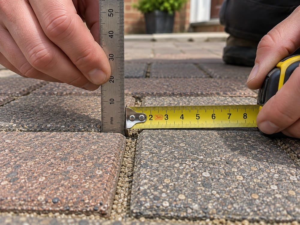 Measuring block paving joint width and depth before choosing jointing material