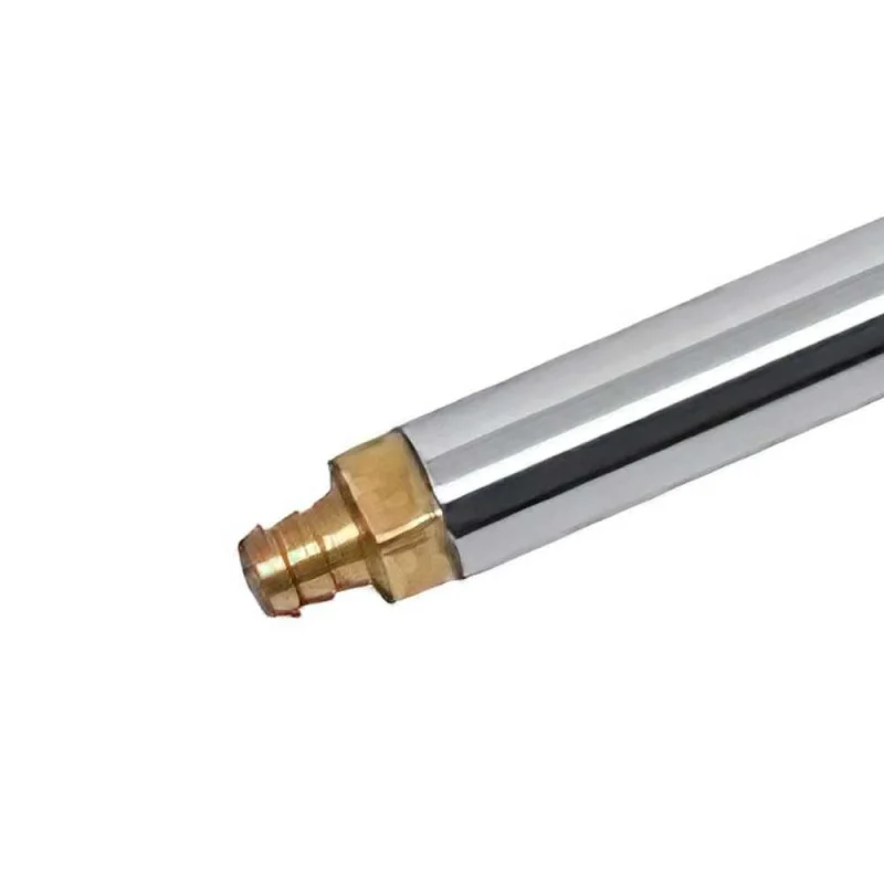 Close-up of the Roughneck foam gun barrel showing its brass-coloured dispensing tip.