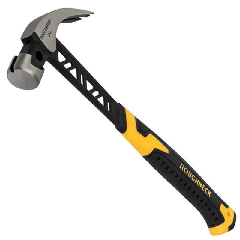 Angled view of a Roughneck Gorilla hammer with the striking face, curved claw and open shaft visible.