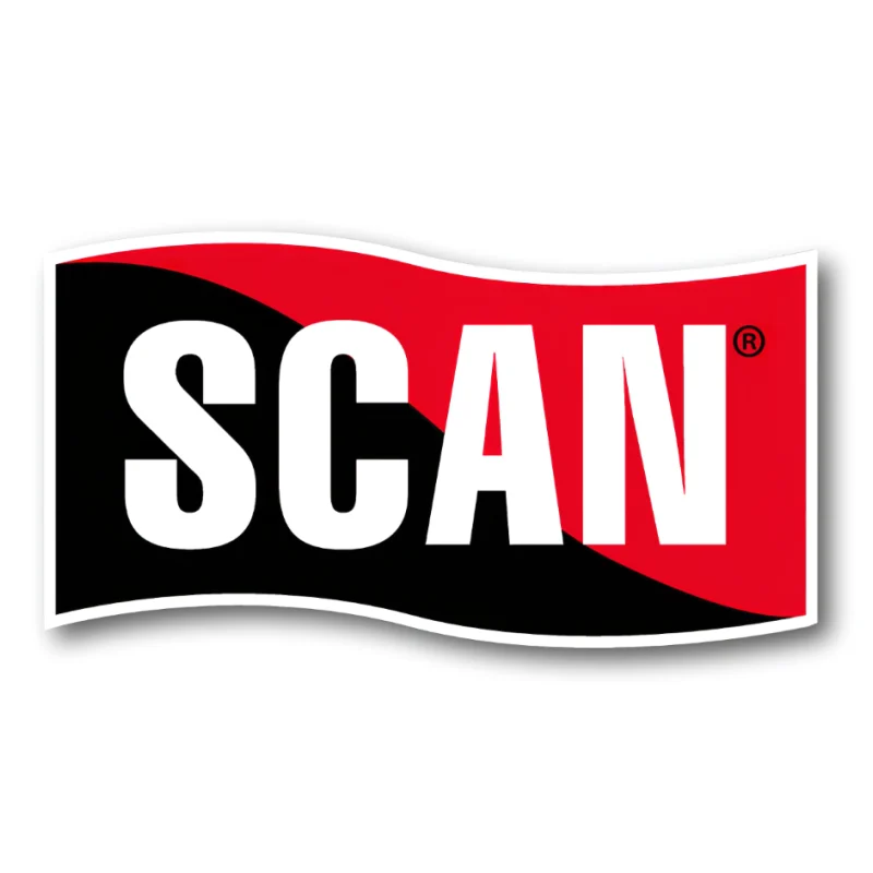 White Scan lettering on a red and black rectangular brand logo.