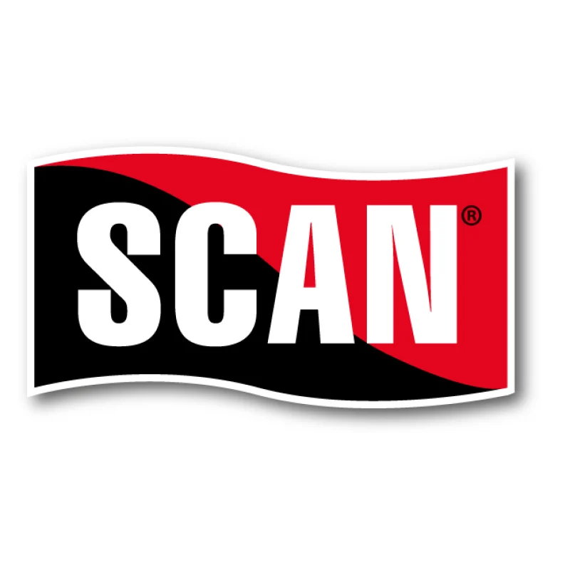 White Scan lettering on a red and black rectangular brand logo.