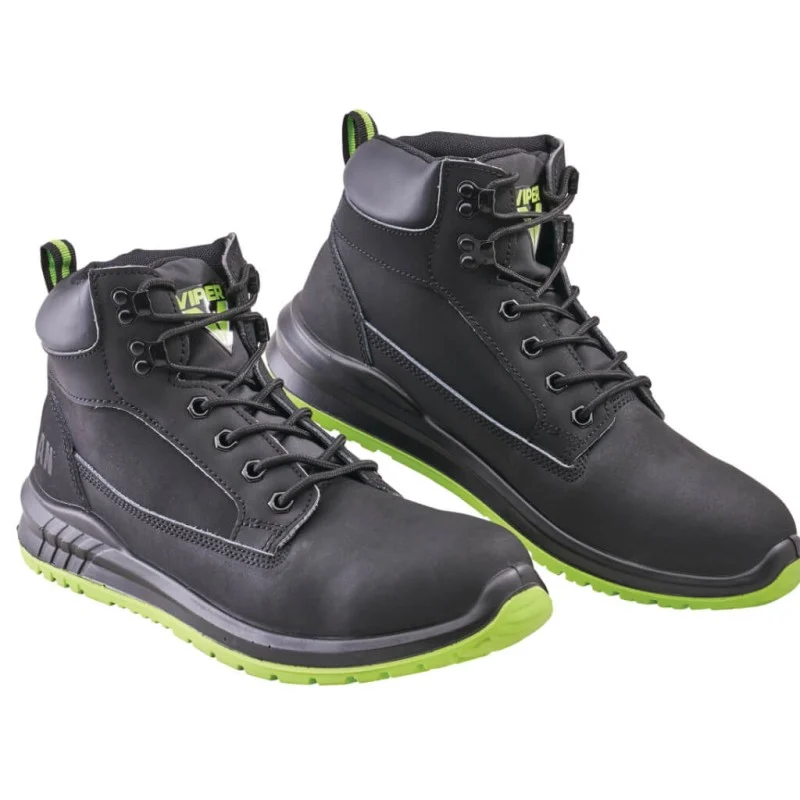 Black Work Boots Pair Scan Viper Black and Green Steel Toe Work Boots UK Size 10 XMS26VIPER10