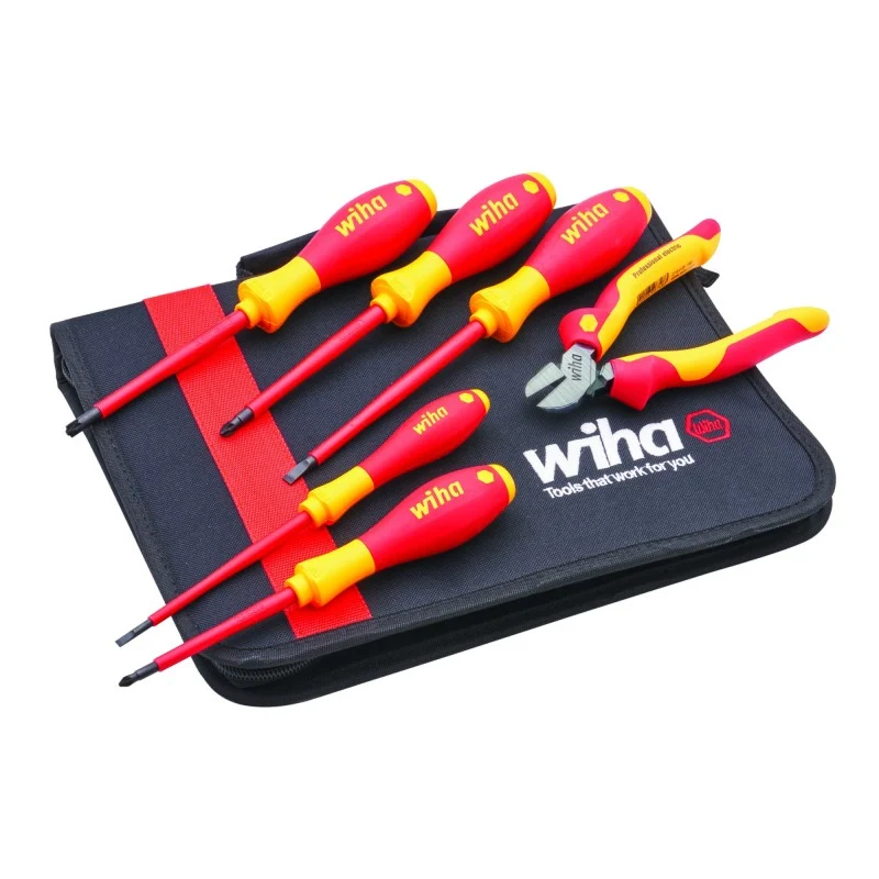 Wiha Insulated Tool Set and Wallet Wiha 47041 Electrician’s 6 Piece VDE Screwdriver and Plier Set XMS26VDESET