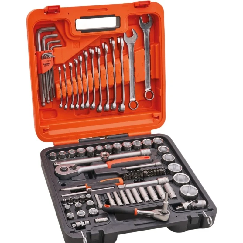 Bahco 98-Piece Socket Set – Open Case Contents Bahco 98-Piece Dynamic Drive Mechanics Socket Set 1/4in & 1/2in with Carry Case XMS26S98