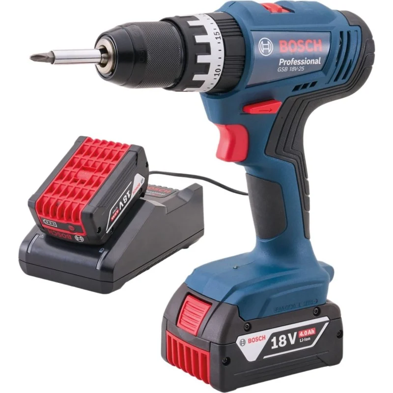 Bosch Professional 18V Combi Drill – Kit Overview Bosch GSB 18V-25 Professional Combi Drill Kit with 2x 4.0Ah Batteries 06019K9377 XMS26BCOMBI
