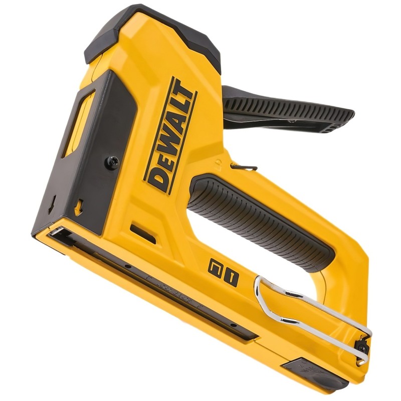 Side profile of the DeWalt 2-in-1 staple gun showing the loading rail