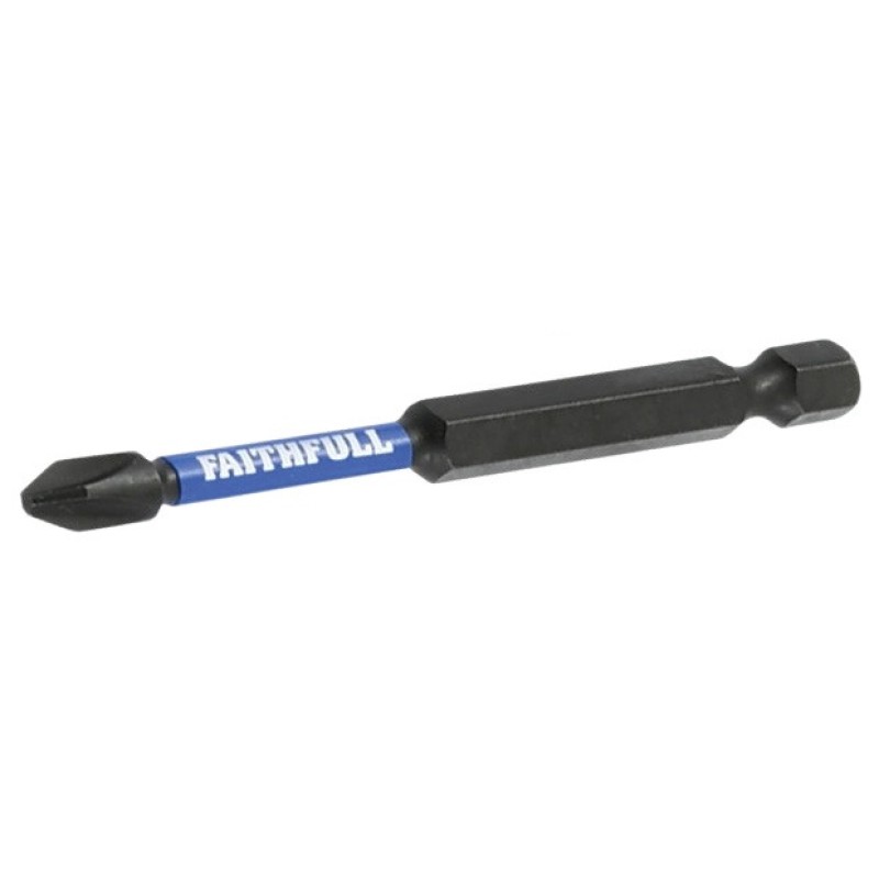 Close-up of a black Faithfull impact driver bit showing the driver tip