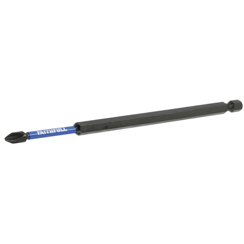 Single Faithfull long impact screwdriver bit shown from an angle