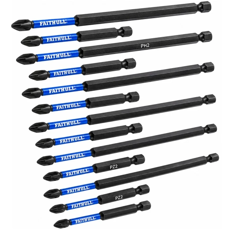 Faithfull 12-Piece Impact Bits – Bit Range Faithfull Dual-Length PH2/PZ2 Impact Driver Bit Set 12pc 75mm & 150mm XMS26SBIT12