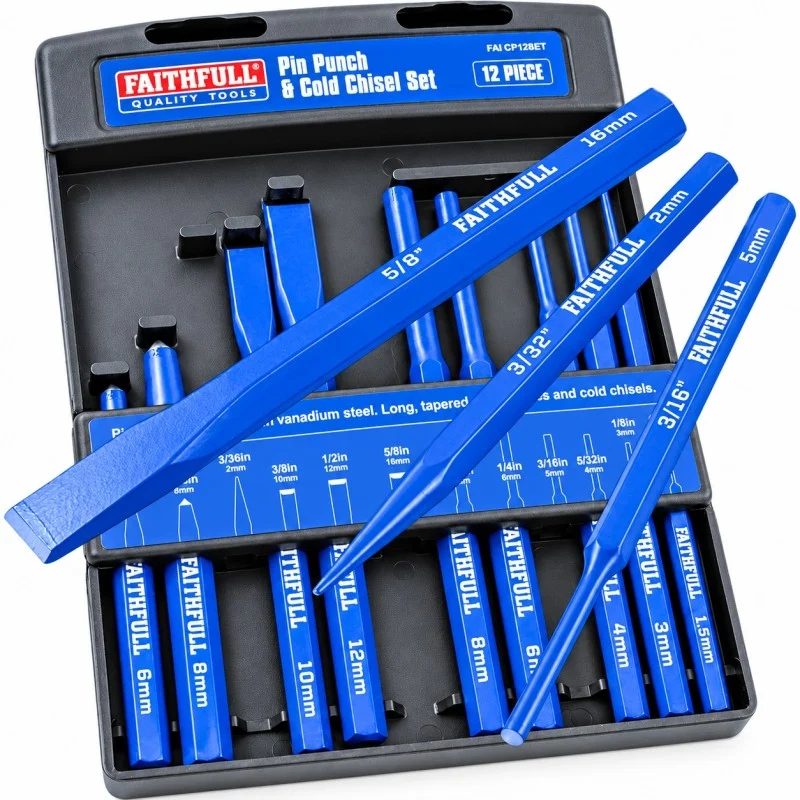 Faithfull Punch and Chisel Kit – Case and Contents Faithfull 12-Piece 50CrV Pin Punch & Cold Chisel Set 1.5-16mm XMS26PUNCH