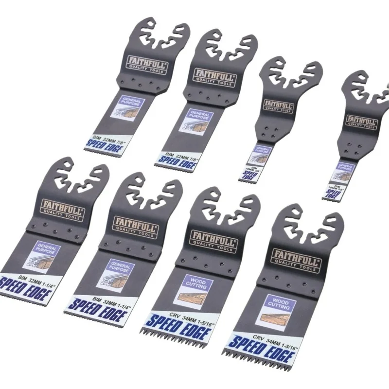 Faithfull Speed Edge – Eight Blade Selection Faithfull 8-Piece Speed Edge Oscillating Multi-Tool Blade Kit 10-34mm XMS26MULTI8