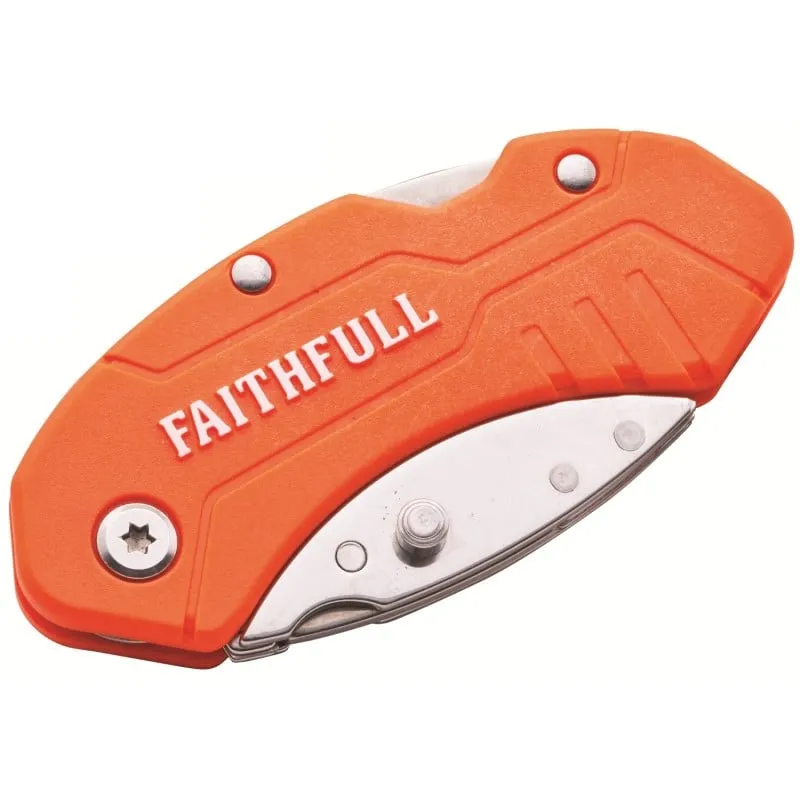 Red folding utility knife, folded view Faithfull Hi-Vis Folding Lock Back Utility Knife Bright Red XMS26UTILITY-RED
