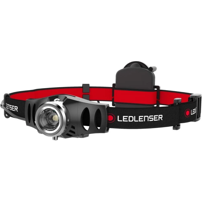 Complete LED Lenser H3.2 head torch showing front lamp, headband and rear battery pack