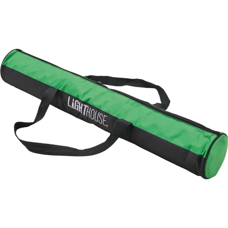 Lighthouse folding tripod light stored in its long green carry bag