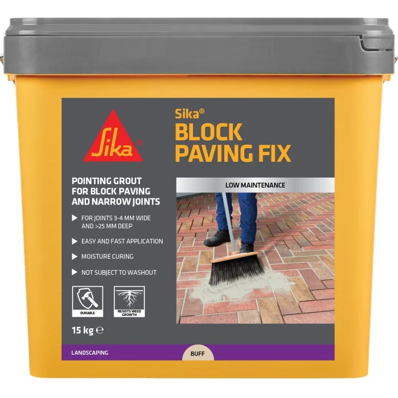 Sika Block Paving Fix Buff 15kg – Main Product Image Sika Block Paving Fix Buff 15kg Moisture-Curing Joint Filler 906370