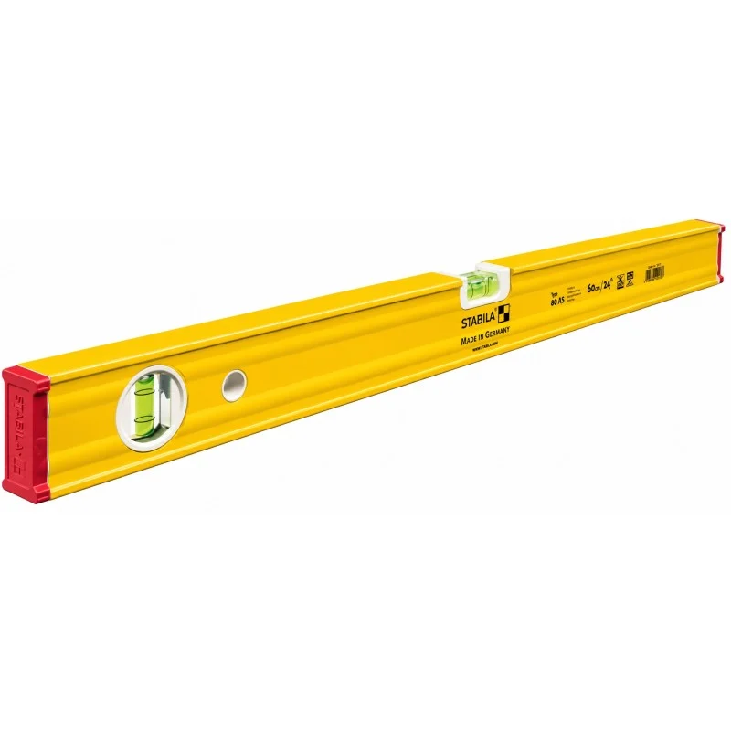 Stabila short yellow Type 80-AS spirit level with visible vials