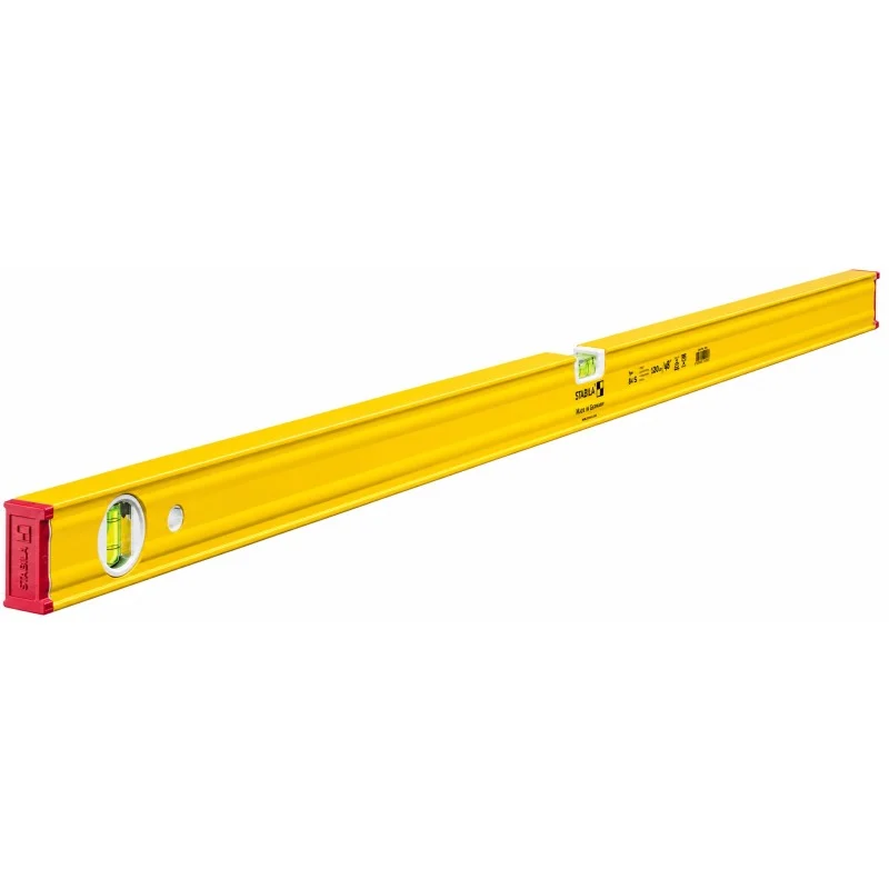 Stabila long yellow Type 80-AS spirit level shown against white