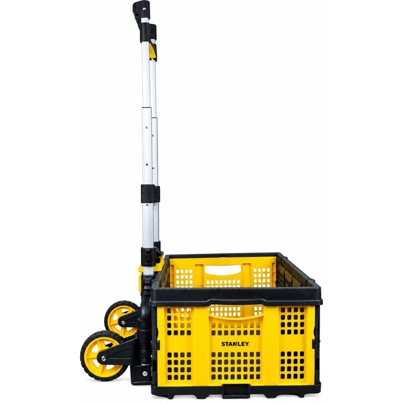 Stanley FT509 folding trolley with open black and yellow storage basket