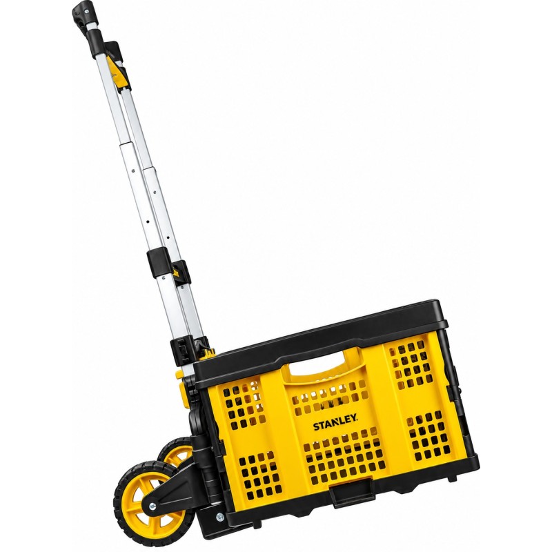 Stanley FT509 wheeled basket trolley tilted back for transport